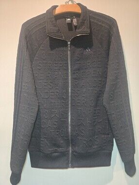 Adidas Typography Tonal Print Track Jacket All Over Print Men's Small Blk DH9082